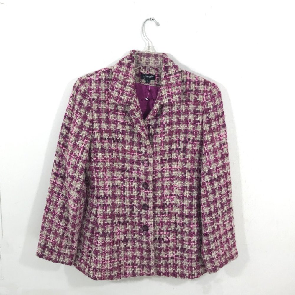 Vintage Wool Blazer Purple White Houndstooth Tweed Jacket Juliana Collezione 4